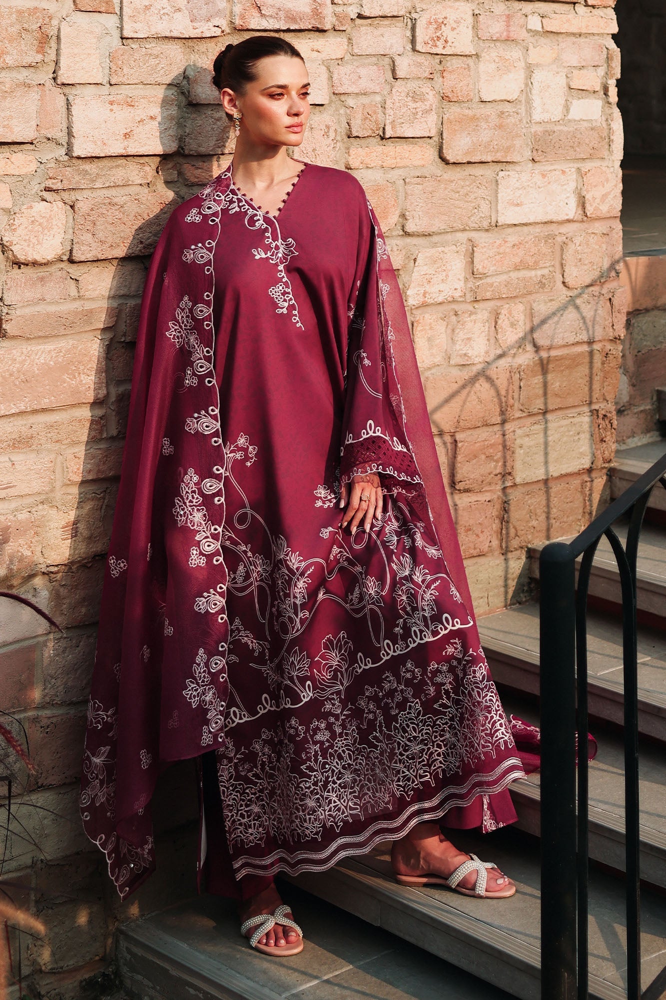 PLUM ESSENCE-3PC EMBROIDERED LAWN SUIT