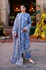 ETHNIC BLUE-3PC EMBROIDERED LAWN SUIT