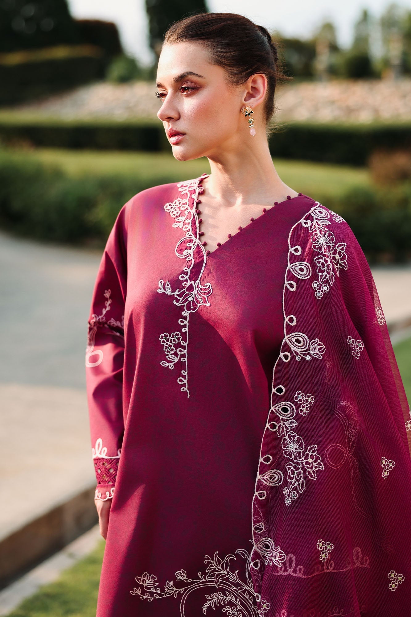 PLUM ESSENCE-3PC EMBROIDERED LAWN SUIT