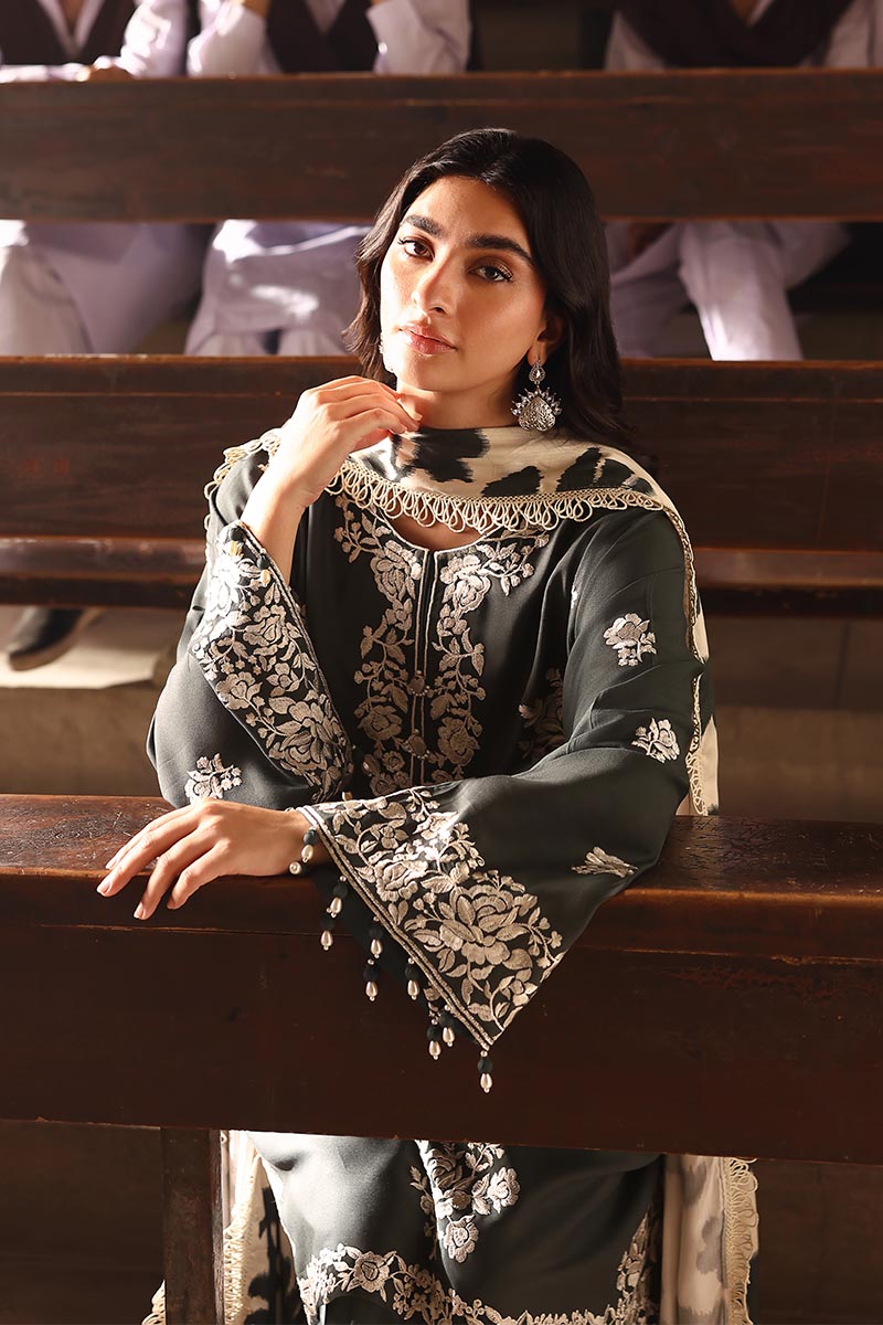 VINTAGE GRAY-3PC LINEN EMBROIDERED SUIT