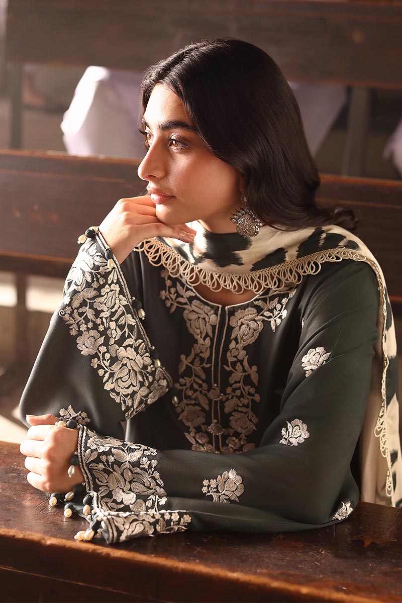 VINTAGE GRAY-3PC LINEN EMBROIDERED SUIT