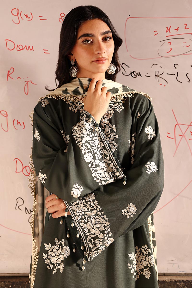 VINTAGE GRAY-3PC LINEN EMBROIDERED SUIT