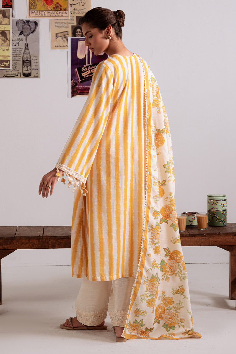 OCHRE BLISS-3PC KHADDAR PRINTED SUIT