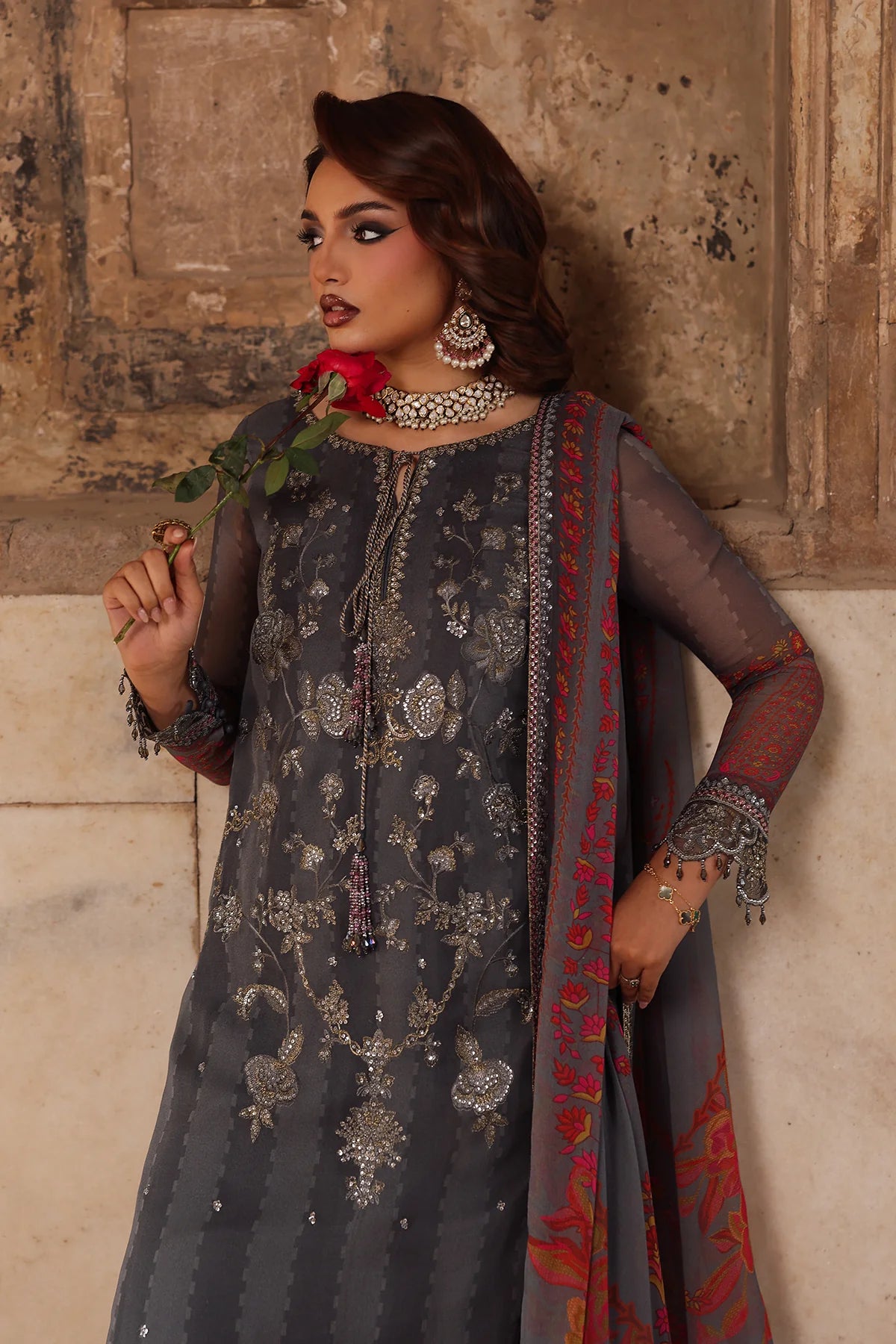 3-pc Unstitched Embroidered Printed Chiffon Collection VSL25-41