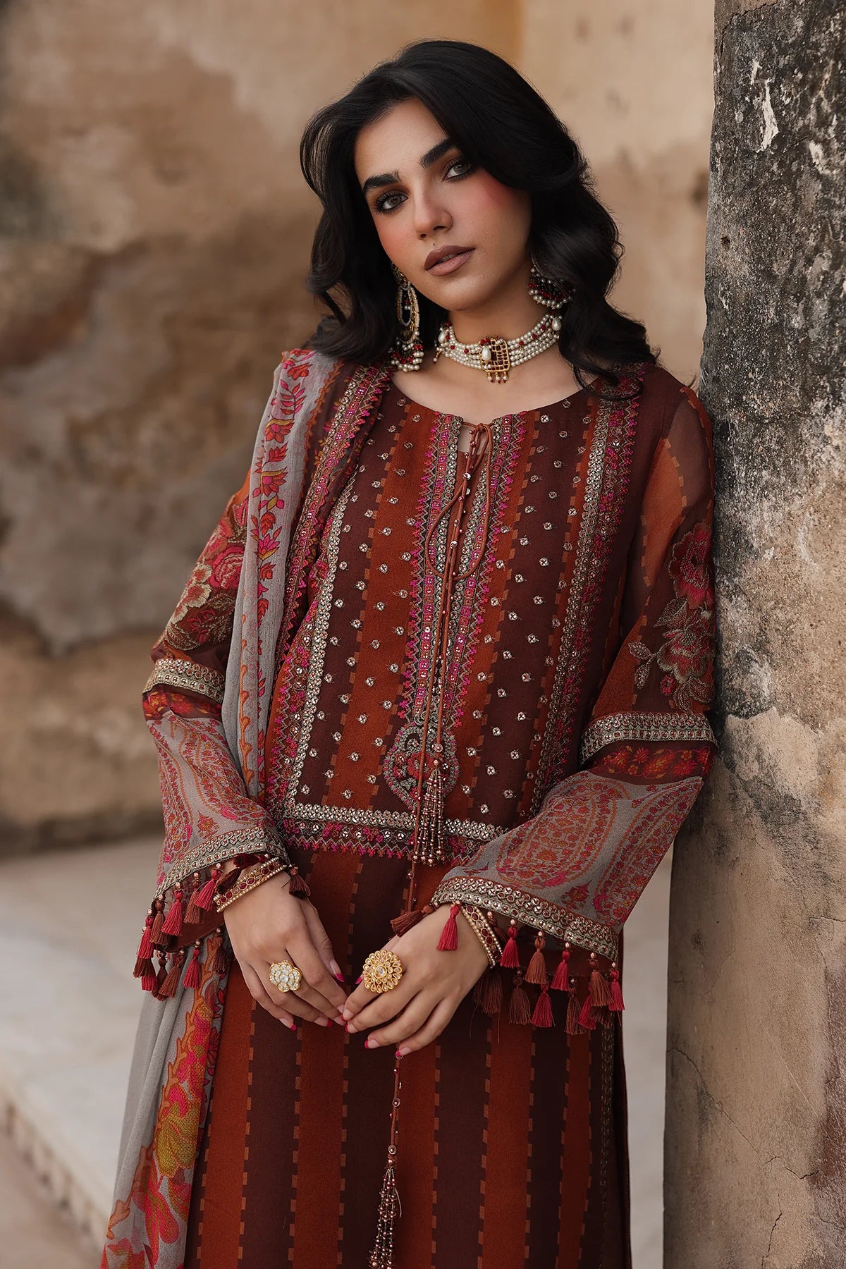 3-pc Unstitched Embroidered Printed Chiffon Collection VSL25-42