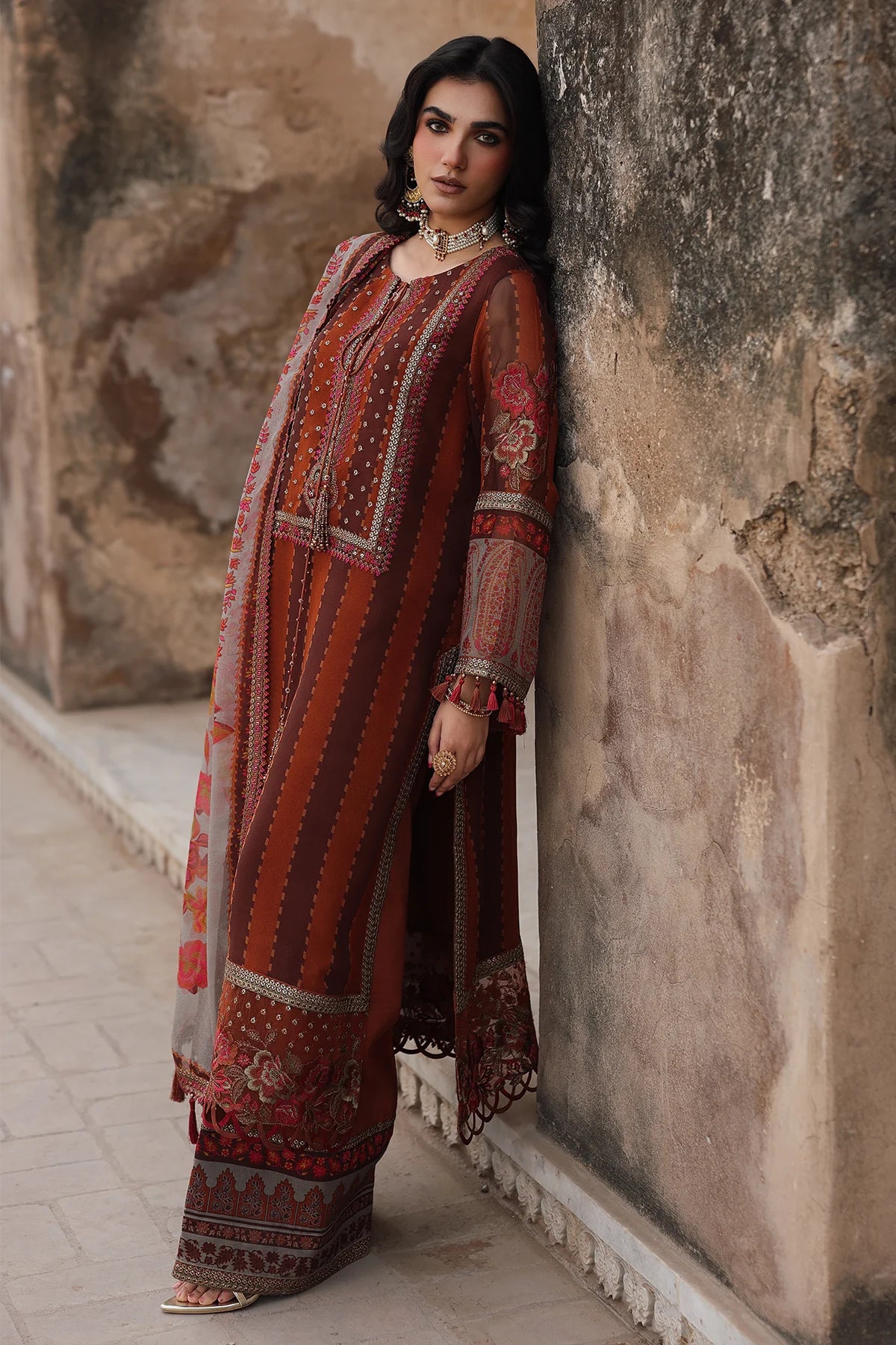 3-pc Unstitched Embroidered Printed Chiffon Collection VSL25-42