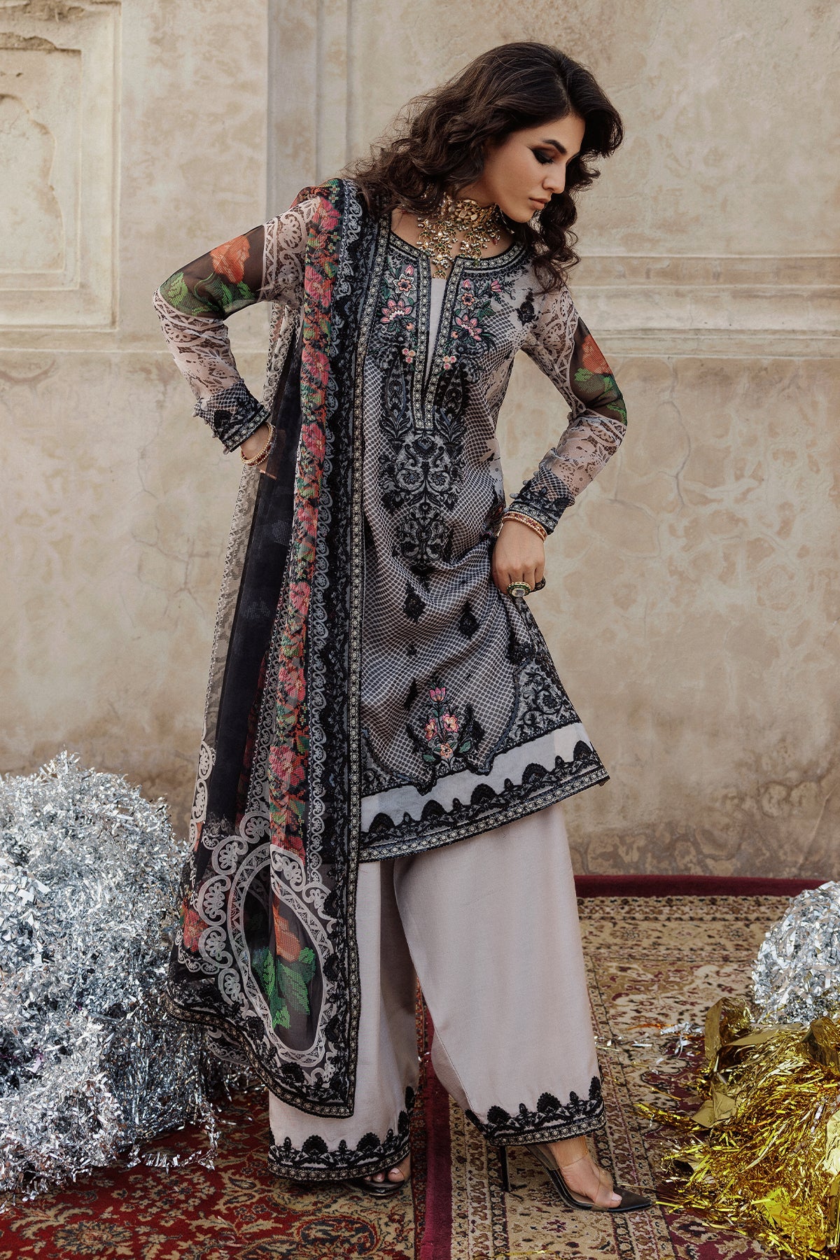 3-pc Unstitched Embroidered Printed Chiffon Collection VSL25-44