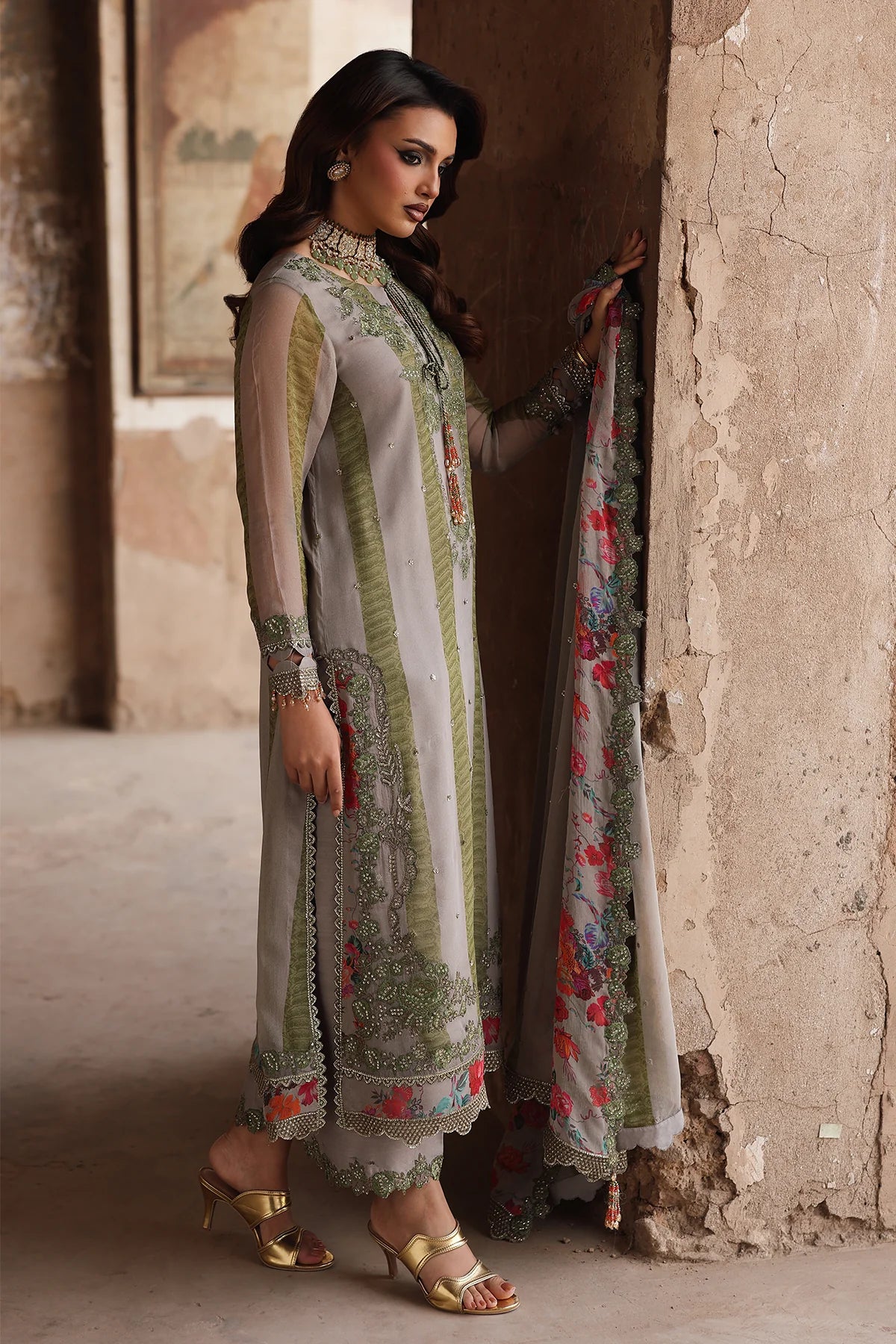 3-pc Unstitched Embroidered Printed Chiffon Collection VSL25-46