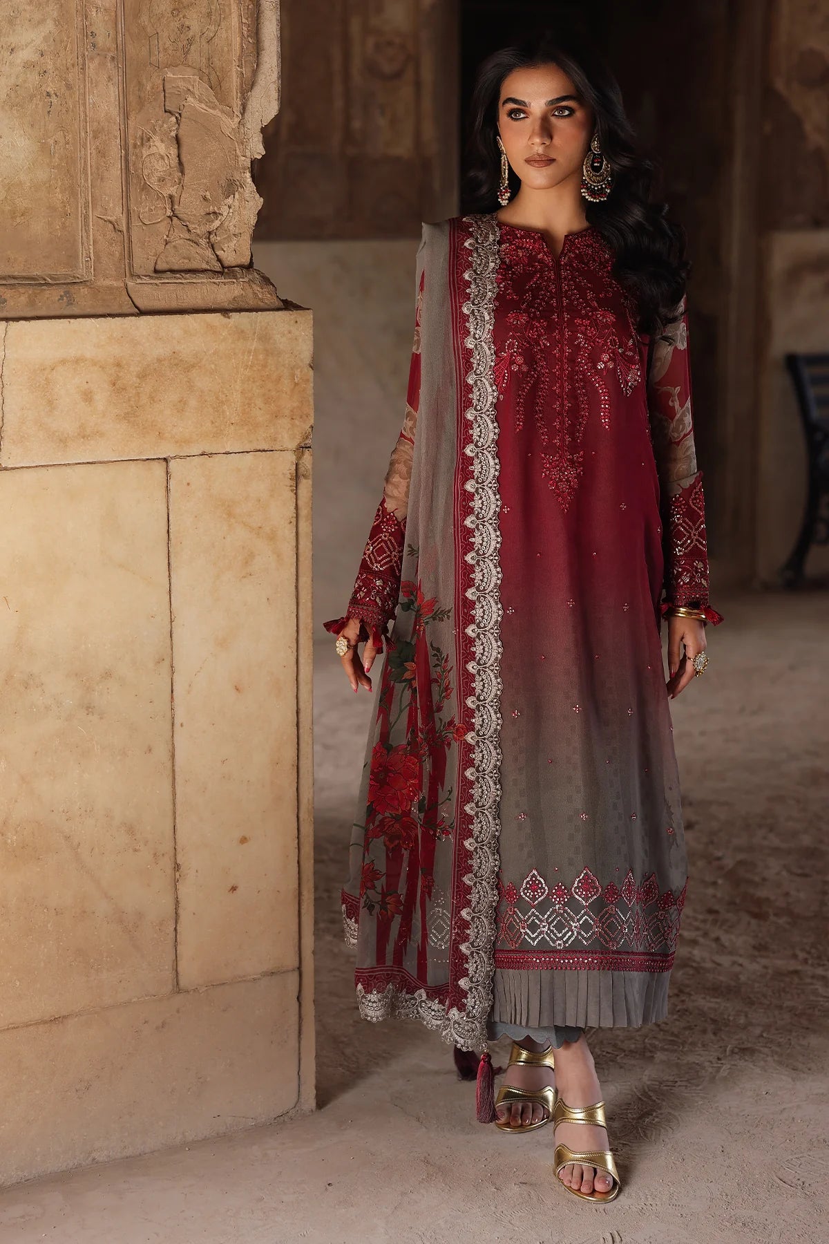 3-pc Unstitched Embroidered Printed Chiffon Collection VSL25-45