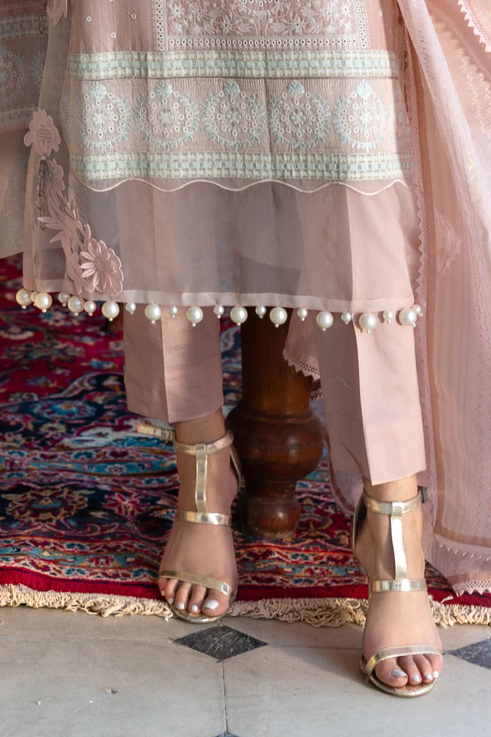 3 Piece Embroidered Dobby Suit With Borders And Zari Dupatta FE-52024