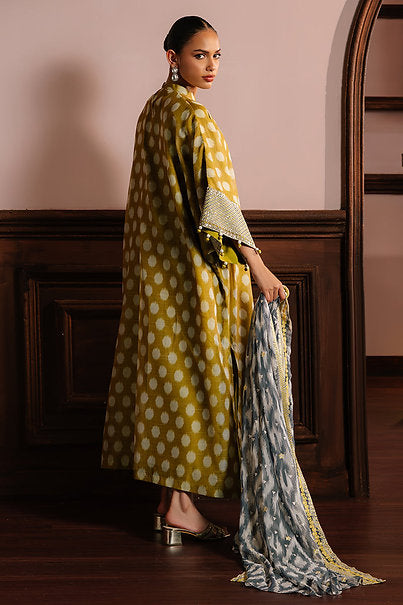 OLIVE DRAB-4PC NET EMBROIDERED SUIT