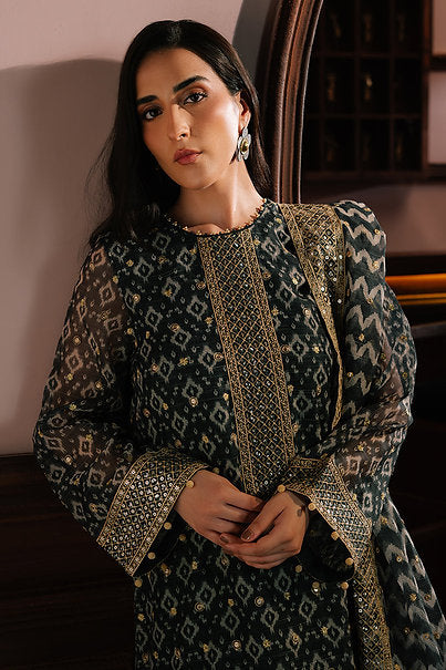 TEAL NOIR-4PC NET EMBROIDERED SUIT