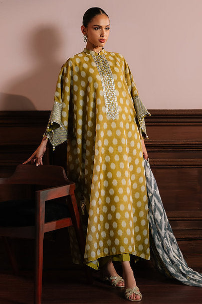 OLIVE DRAB-4PC NET EMBROIDERED SUIT