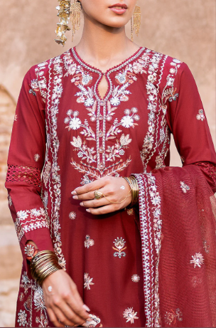 ROUGE ZEST-3PC EMBROIDERED LAWN SUIT